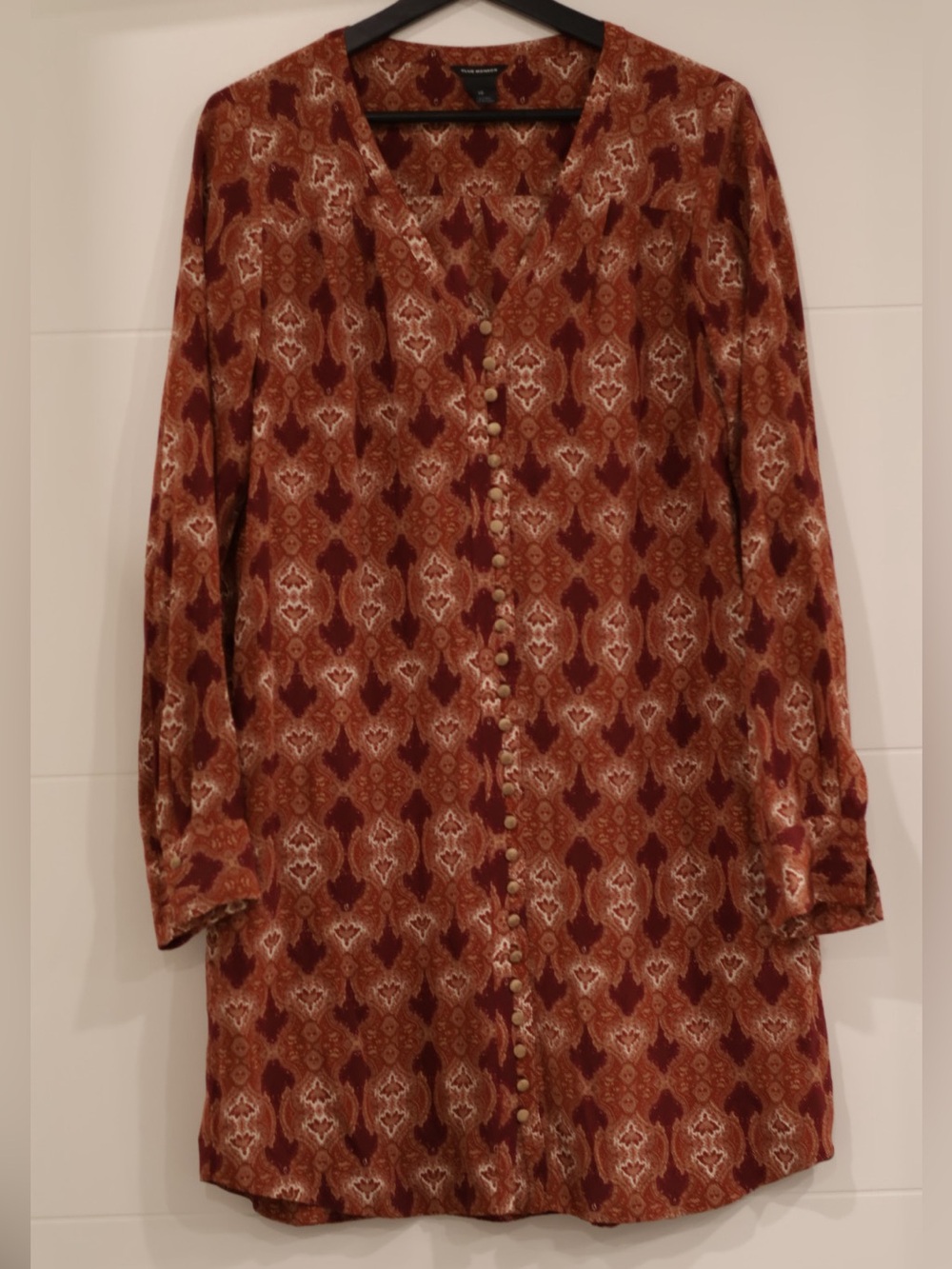 Club Monaco 100% Silk Paisley Button Front Shirt Dress Tunic Size 10